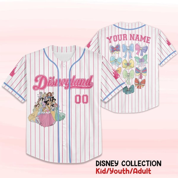 Custom Name   Princess Cute Ribbons Baseball Jersey,   Princess Coquette Bow Shirt, Custom Kid Youth Adult Baseball Jersey