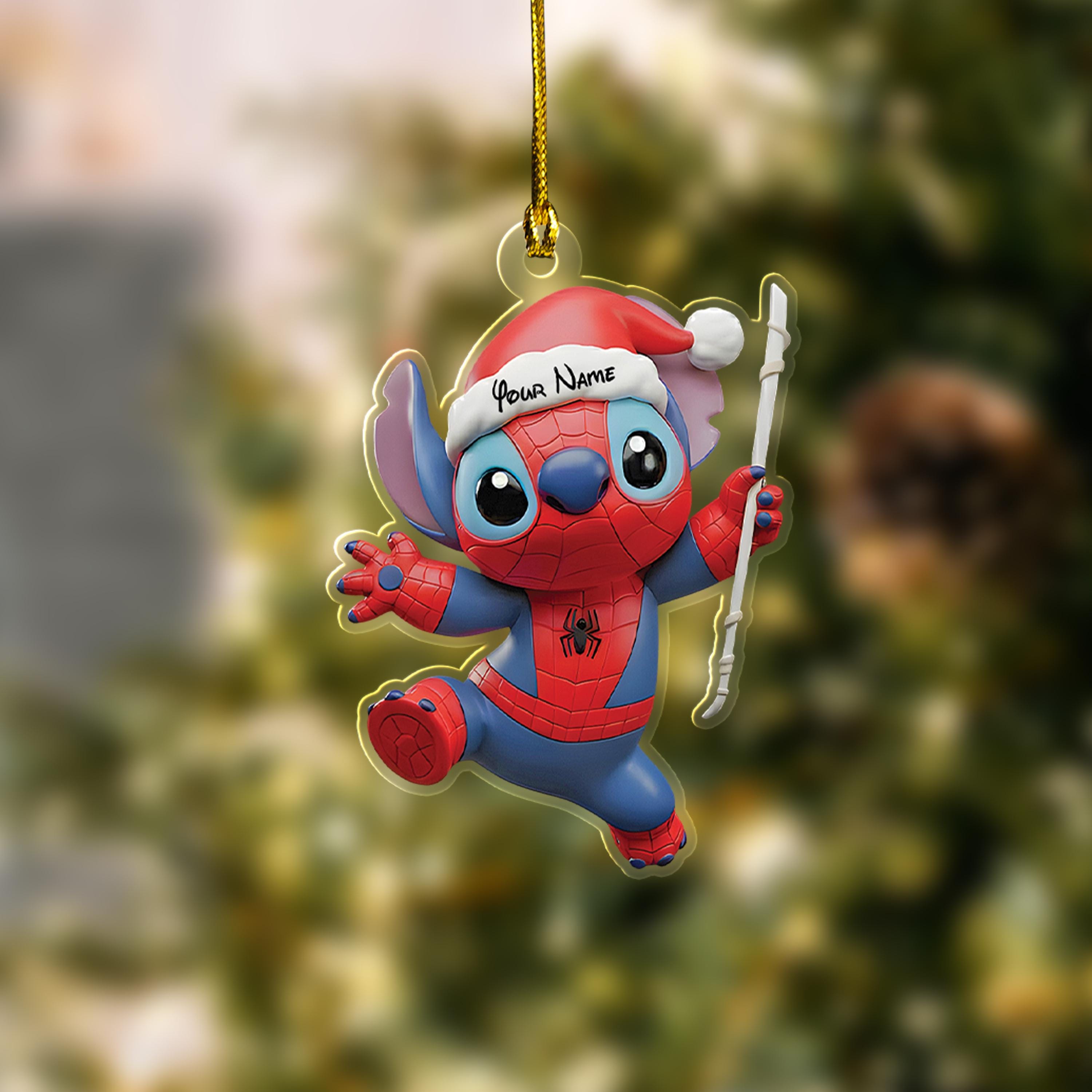 Discover Personalized Stitch Spiderman Christmas Ornament, Disney Stitch Xmas Ornament Hanging, Customized Stitch Christmas Tree Decor Gift