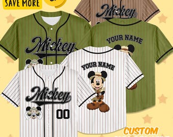 Custom Name Mickey Mouse Safari Baseball Jersey, Custom Disneyland Jersey, Mickey Mouse Birthday, Gift For Disney Fans, Mickey Sport Outfit