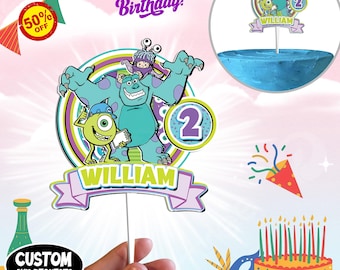 Personalized Monster Inc. Mike Wazowski Sulley Cake Topper, Acrylic Disney Cake Topper, Disney Theme, Disney Park Theme Centerpiece