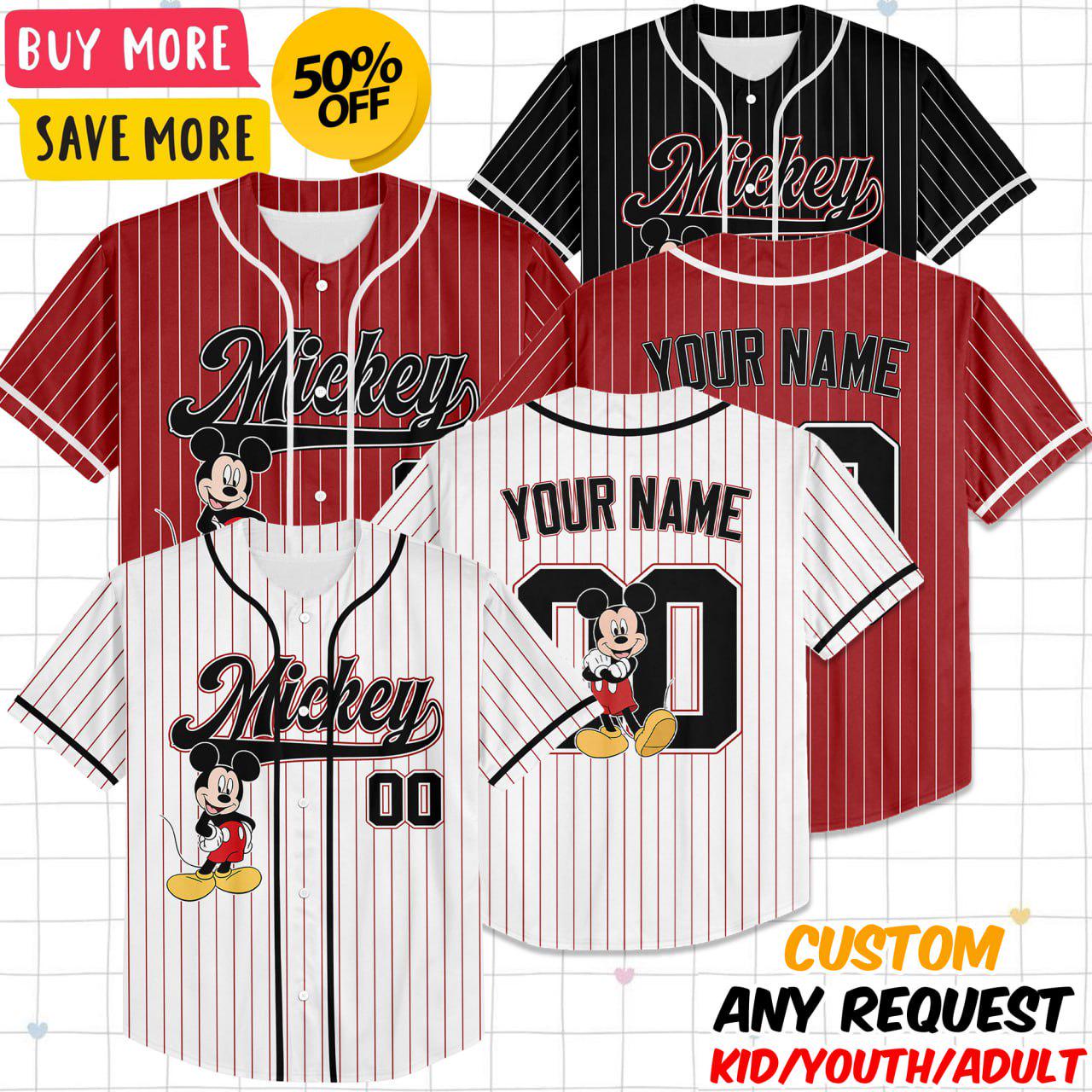 Discover Personalized Cute Disney Mickey Mouse Baseball Jersey, Custom Disneyland Jersey, Baseball Team, Mickey Mouse Birthday.