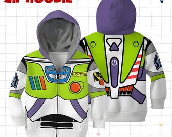 Buzz Lightyear Halloween Costumes Zip Hoodie, Toy Story Cosplay Costume Hoodie, Halloween Costume For Family Kid Youth Adult
