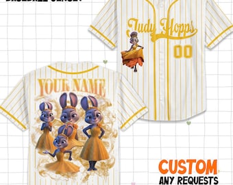 Personalize Disney Zootopia Judy Hopps Bootleg Baseball Jersey, Custom Disney Baseball Family Team Jersey, Disneyland Cute Birthday Gift