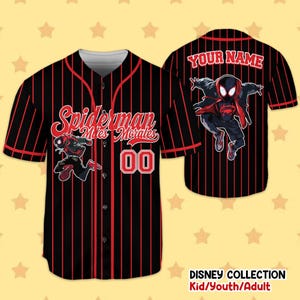 Camiseta de béisbol negra personalizada de Spiderman Spiderverse Miles Morales, camiseta de béisbol de Spidey, regalo para fan de Spiderman, cumpleaños de Spiderman imagen 4