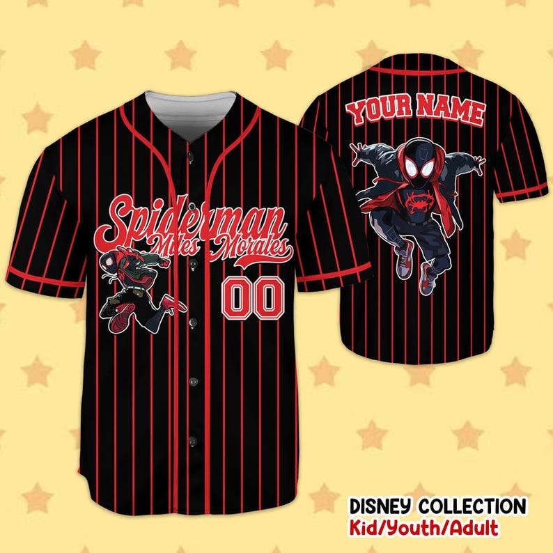 Camiseta de béisbol negra personalizada de Spiderman Spiderverse Miles Morales, camiseta de béisbol de Spidey, regalo para fan de Spiderman, cumpleaños de Spiderman imagen 4