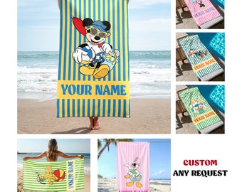 Personalized Mickey And Friends Beach Towel, Custom Beach Towel, Custom Disney, Kids towel, Summer Gift