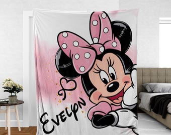 Personalize Disney Minnie Mouse Blanket, Customized Minnie Baby Blanket, Custom Name Blanket, Magic Kingdom Blanket