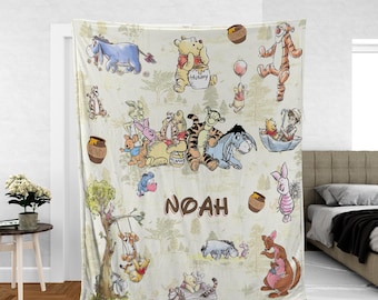 Personalized Winnie the Pooh Baby Blanket,Custom Name Baby Gift,Soft Nursery Throw,Piglet Tigger Eeyore Blanket,Baby Shower Gift