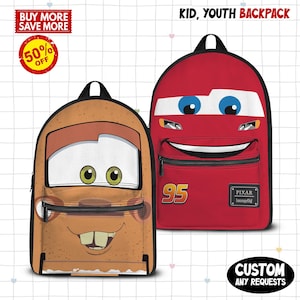 Sac à dos Lightning McQueen Pixar personnalisé, cartable Mater pour enfants, sac à dos avec nom personnalisé, joli sac à dos pour enfants, cadeau d'anniversaire, sac de voyage amusant