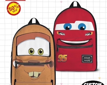 Lightning McQueen Pixar Backpack, Mater Kids School Bag, Custom Name Backpack, Cute Kids Backpack, Birthday Gift, Fun Travel Bag