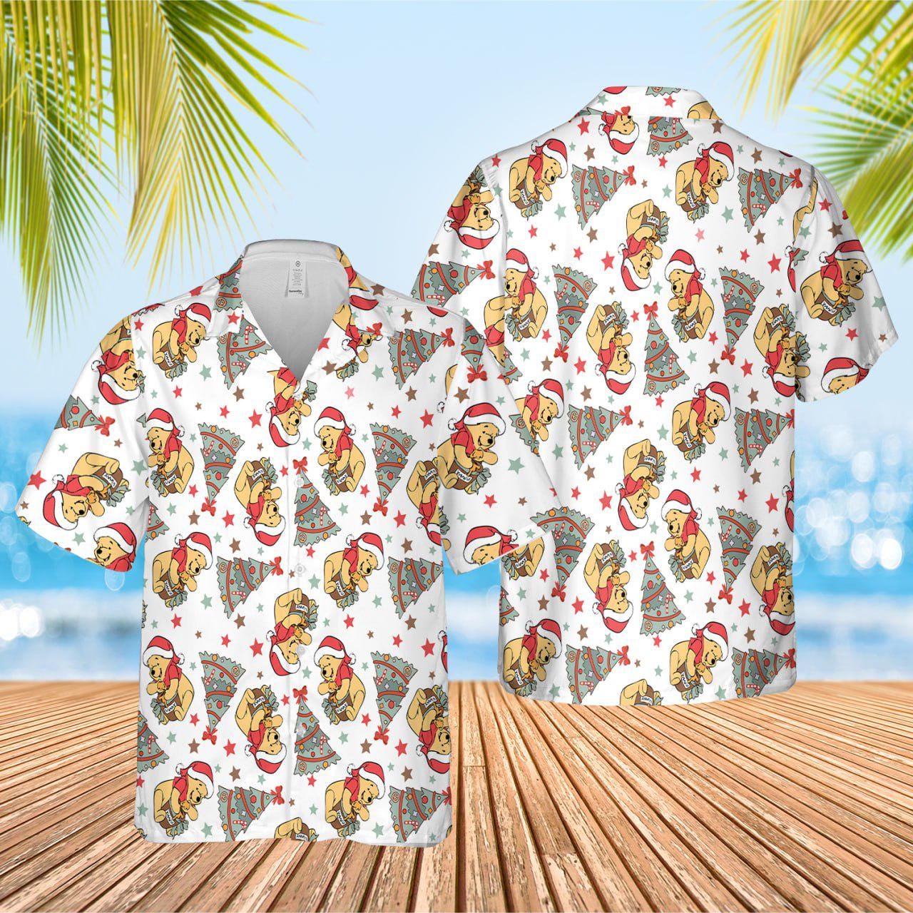 Discover Winnie The Pooh Christmas Tree Hawaiian Shirt, Pooh Xmas Button Up Shirt, Winnie The Pooh Santa Hawaiian Shirt, Magic Kingdom Shirt