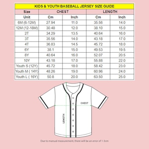 a baseball jersey size chart for a child's baseball uniform
