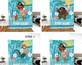 Custom Disney Moana Movie Blanket, Moana Pua Maui Blanket, Disney Beach Blanket, Moana Characters Tropical Hawaii Blanket