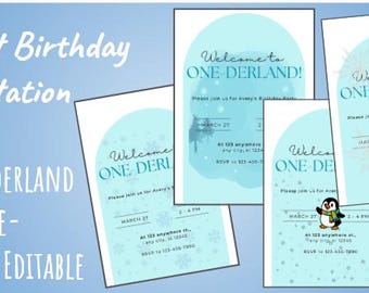 Editable 1st Birthday Invitation- One-derland