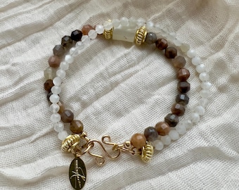 Moonstone Bracelet, Gemstone Bracelet, Gold Filled Bracelet, Dainty Layering Jewelry, Handmade Gift for Her