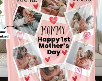 Coperta personalizzata con foto, stile Polaroid vintage, regalo per la prima festa della mamma.