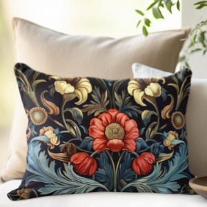 William Morris Lumbar Pillow With Vintage Floral, Morris Art Rectangular Pillow, Art Nouveau Rectangular Cushion, Elegant Botanical Decor