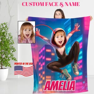 Custom Superhero Blanket from Photo, Personalized Gift for Kids, Ghost Spidey Kids/Girl Gift, Spider Gwen, Funny Gift for Kids,Gift for Girl