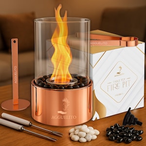 Rose Gold Tabletop Fireplace(Limited Edition) with Glass Stones,Elegant Decor, Indoor/Outdoor Tabletop Fire Pit,Fireplace Ethanol,Fall Gifts