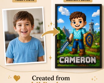 Personalized Pixel Poster, Custom Child Gamer Wall Art, Birthday Gift for Gamer Boy.