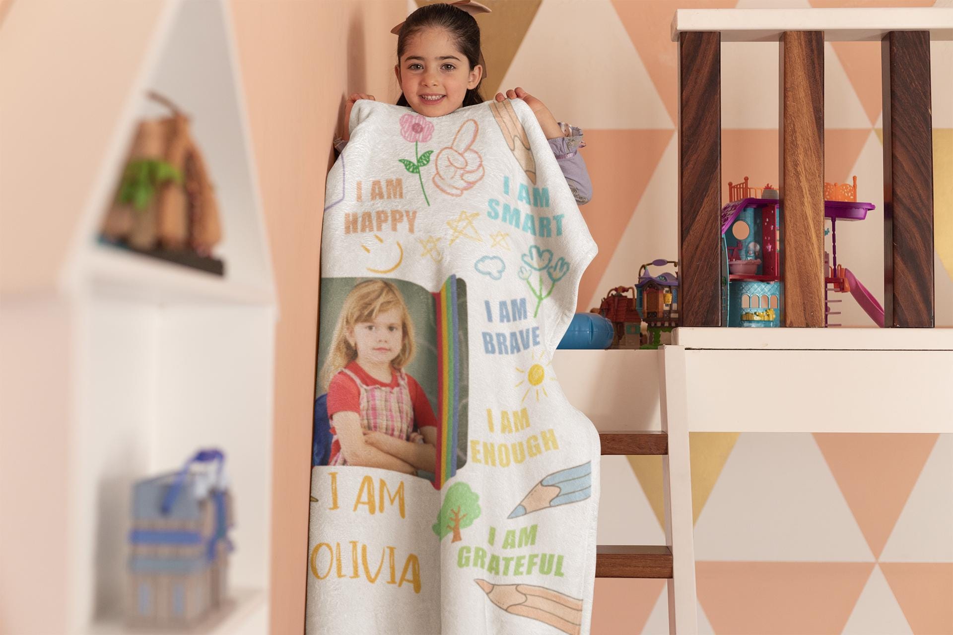 Custom Affirmation Blanket for Kids,Personalized Name & Photo, Back to School or Birthday Gift, Inspirational kids blanket, Girls Room Decor