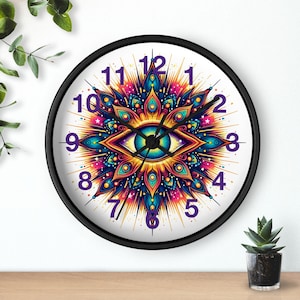 Third Eye Wall Clock – Psychedelic Intuition Art, Bohemian Home Decor (Wood Frame)