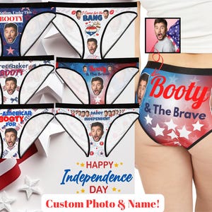 Funny 4th of July Personalized Underwear for Wife with Custom Face Thong,Funny Wedding Gift for Bride,Girlfriend Birthday Gift,Cheeky Pantie