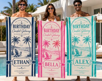 Toalha de praia personalizada para viagem de aniversário, viagem ao litoral, toalha de praia personalizada, toalha para viagem de aniversário, presente de aniversário para a mãe, ideia de presente de férias/aniversário.