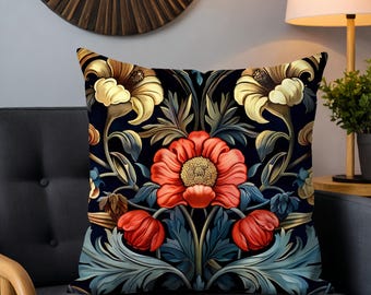 William Morris Style Pillow Cover, Vintage Floral Cushion, Art Nouveau Decor, Botanical Throw Pillow.