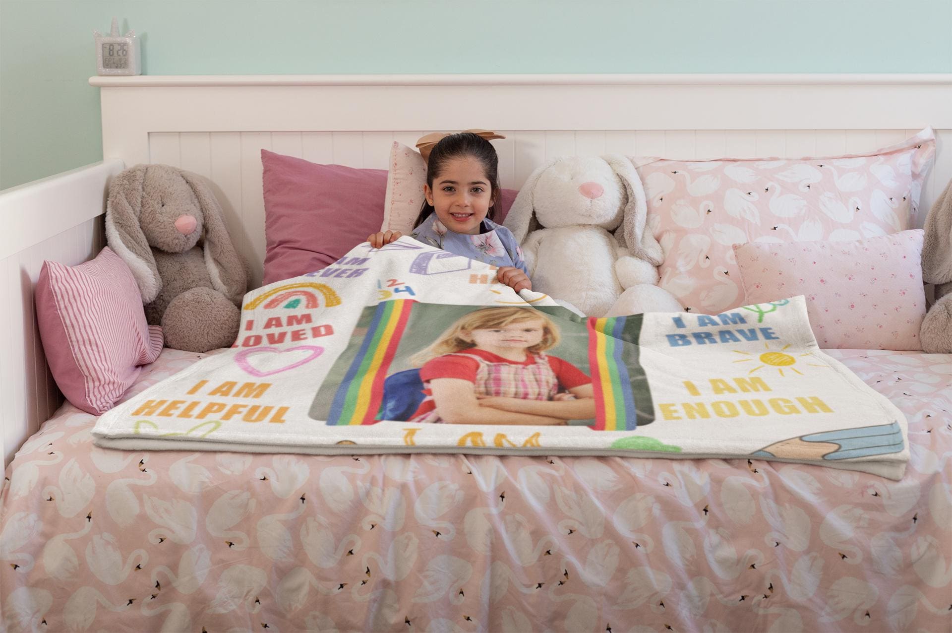 Custom Affirmation Blanket for Kids,Personalized Name & Photo, Back to School or Birthday Gift, Inspirational kids blanket, Girls Room Decor