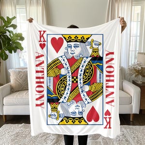 Coperta personalizzata King & Queen, regalo di carte da gioco personalizzate, regalo unico per coppie per lui/lei, coperta con nome personalizzato, coperta King, coperta Queen