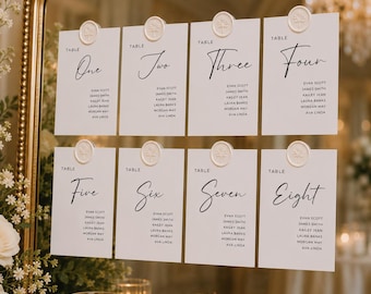 Tarjetas editables para la distribución de mesas en bodas, 5x7 (plantilla de Canva)