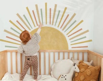 Boho Sun Wall Stickers – Self-Adhesive Nursery Decals, Kids Room Boho Decor, Sun Sticker for Baby Bedroom or Kindergarten