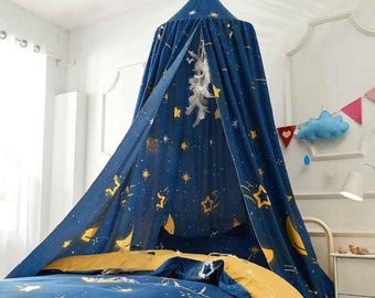 Dossel para cama infantil – Mosquiteiro grande com estampa de estrelas, decoração para quarto de bebê, tenda suspensa tipo baldaquino para crianças pequenas.