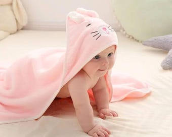 Toalla con capucha para bebé con animales: forro polar coral absorbente, para recién nacidos y niños pequeños