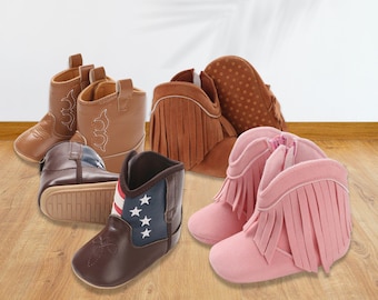 Baby Boots: Cowboys booties, Moccasin crib shoes – Newborn Fashion Booties, Non-Slip Toddler Shoes for Boys & Girls