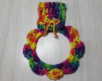 Rainbow Kitchen Towel Holder, Crochet Towel Ring, Towel Holder, Handmade Gift, Variegated Colors of Rainbow