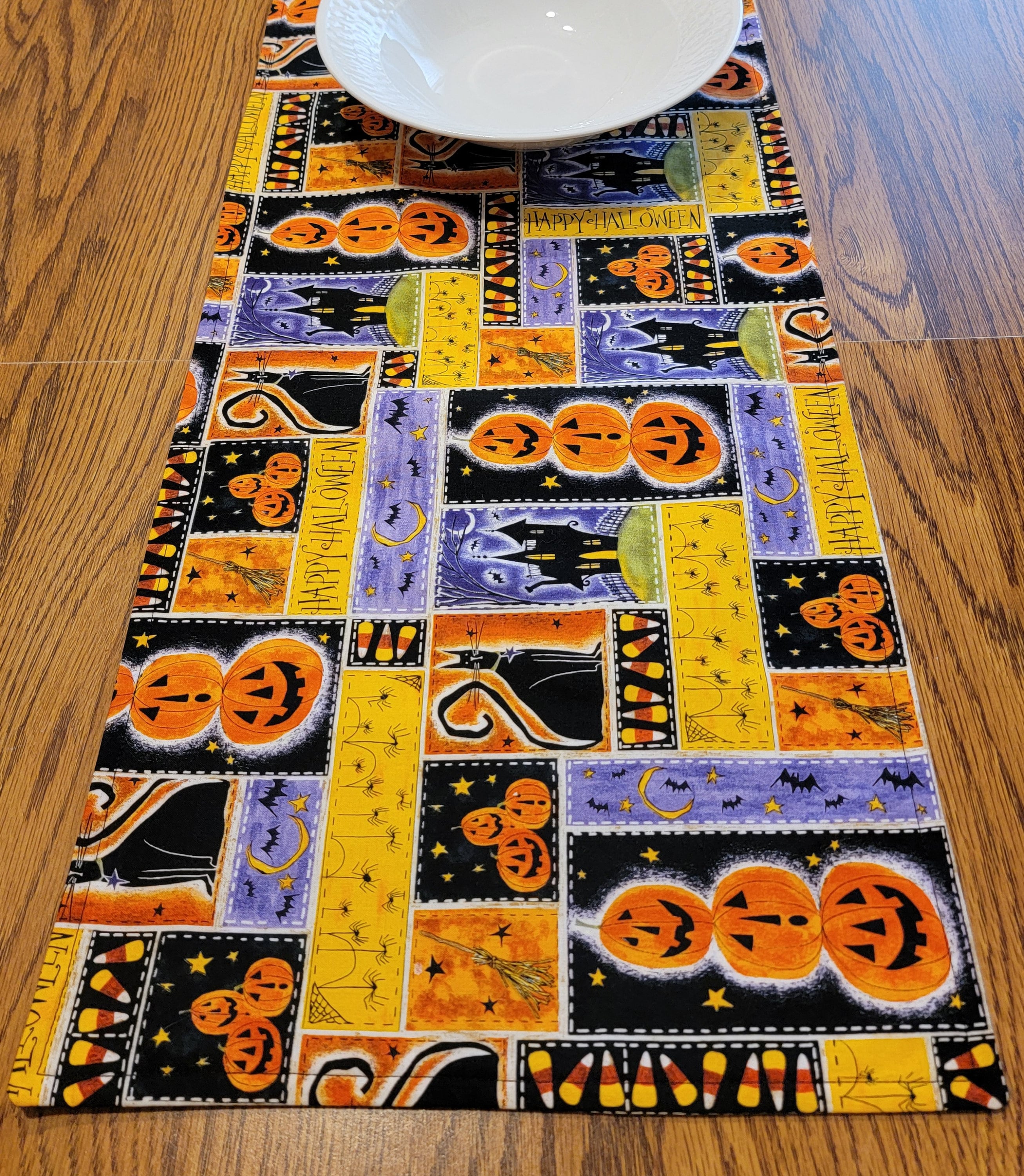 Happy Halloween Kids Table Runner Pumpkins Haunted House Candy Corn ...