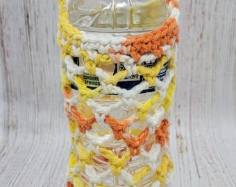 Beverage Cozy, Water Bottle Carrier, Coffee Tumbler Carrier, Soda Bottle Carrier, Phone Carrier, Yellow Orange White Variegated, Creamsicle