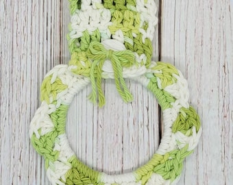 Kitchen Towel Holder, Crochet Towel Ring, Towel Holder, Easter, St Patricks Day, Everyday Use, Variegated Green Lime White, Key Lime Pie