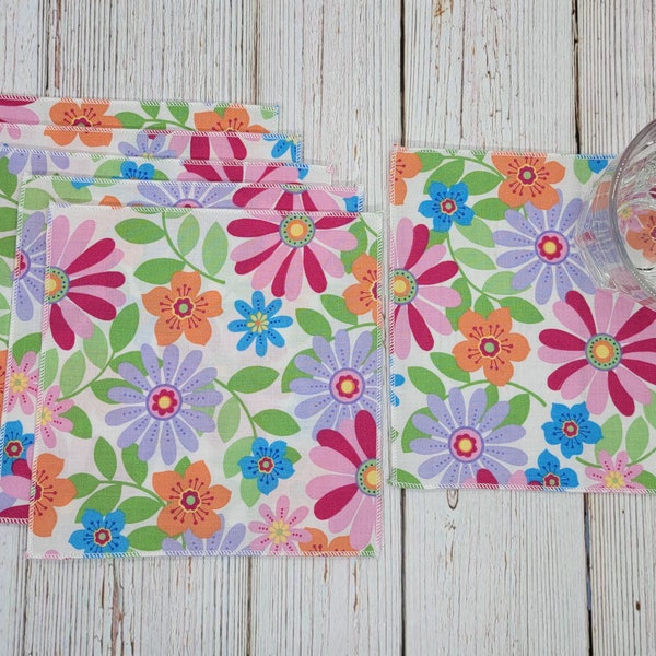 Spring Floral Cloth Napkins Flowers Everyday Lunch Beverage Cocktail Snacks Lunchbox Teachers Gift