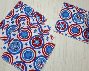 Red White Blue Cloth Napkins Stars Stripes Circles on White Lunchbox Back to School Snacks Beverages Independence Day