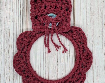 Maroon Kitchen Towel Holder, Crochet Towel Ring, Towel Holder, Handmade Gift, Christmas, Valentines Day, 4th of July, Color Wine