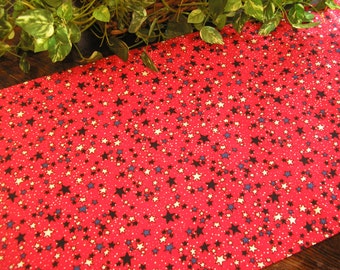 4th of July Table Runner Stars on Red Reversible Solid Red Padded Independence Day Graduation Everyday