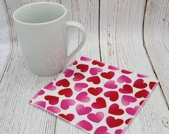 Valentine's Day Beverage Napkins, Tossed Pink Heart Napkins, Snack Napkins, Lunchbox Napkins, 6 Inch, Set of 4