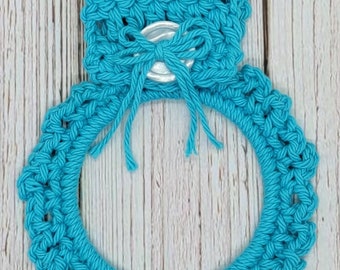 Turquoise Kitchen Towel Holder, Crochet Towel Ring, Towel Holder, Handmade Gift, Mod Blue