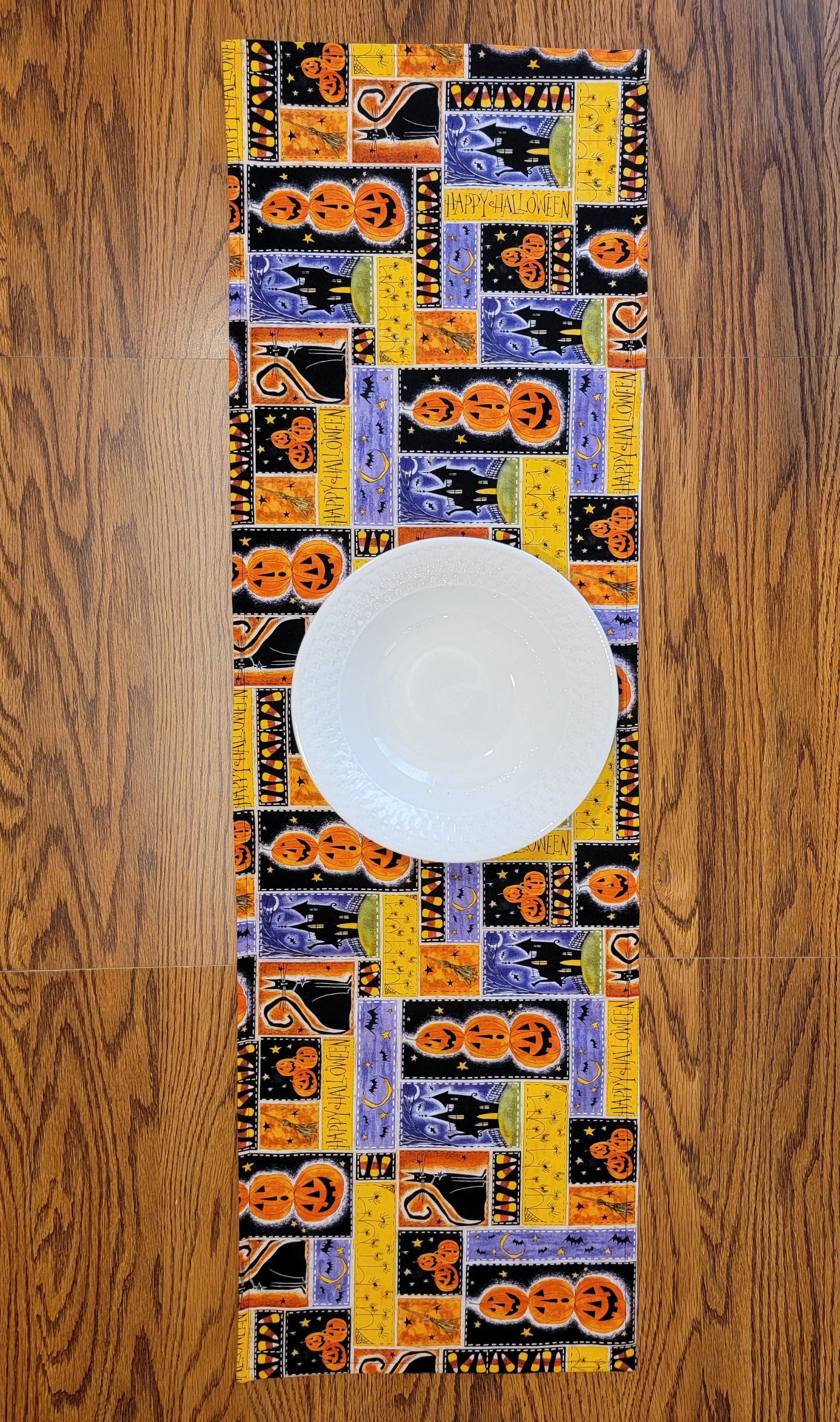Happy Halloween Kids Table Runner Pumpkins Haunted House Candy Corn ...