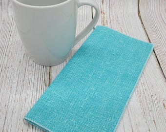 Turquoise Linen Print Napkins, Turquoise Table Decor, Lunch Napkins, Everyday Napkins, 8 Inch, Square, Set of 5