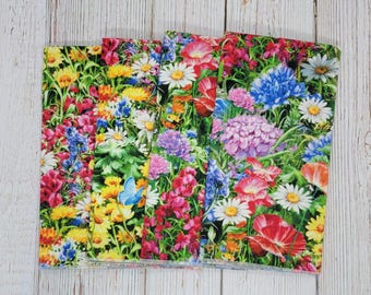 Wildflower Butterfly Cloth Napkins, Colorful Floral Cotton Napkins, 16 or 6 Inch