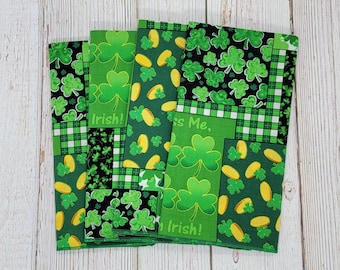 St Patricks Day Dinner Napkins, Shamrocks Gold Coins Plaid, Kiss Me I'm Irish, Happy St Patrick's Day, 16 Inch, Set of 4